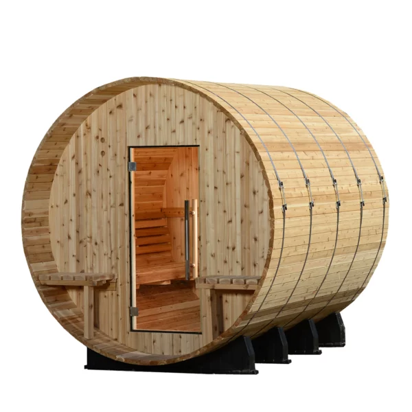 Grandview 4-6 Person Canopy Barrel Sauna - Rustic Red Cedar