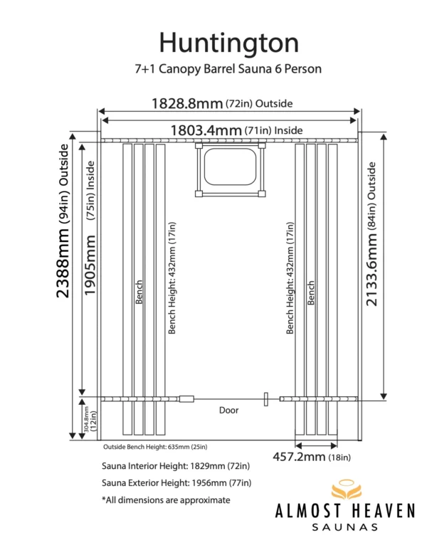 Huntington 4-6 Person Canopy Barrel Sauna - Image 10