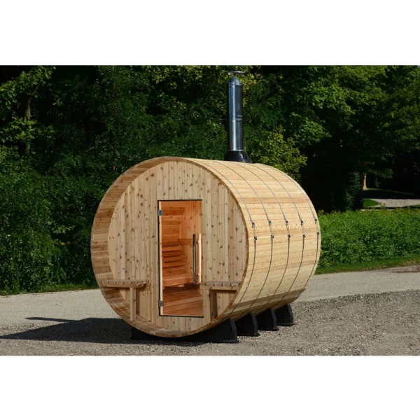 Grandview 4-6 Person Canopy Barrel Sauna - Rustic Red Cedar - Image 3